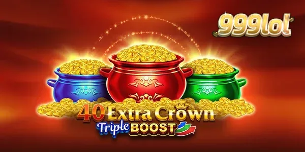 Interface vibrante do slot 40 Extra Crown Triple Boost Golden Coins Link com símbolos de frutas e coroas.